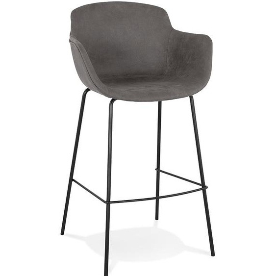 Tabouret de bar avec accoudoirs CALVIN en microfibre grise foncée