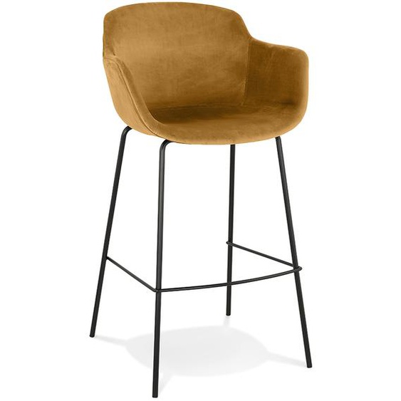 Tabouret de bar avec accoudoirs LARISSA en velours moutarde