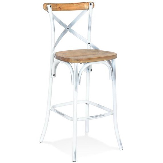 Tabouret de bar COTTAGE en bois finition Noyer effet vieilli
