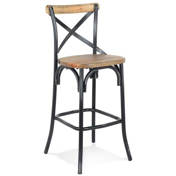 Tabouret de bar COTTAGE en bois finition Noyer effet vieilli noir