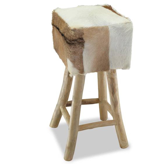 Tabouret de bar Cuir véritable et bois de teck solide