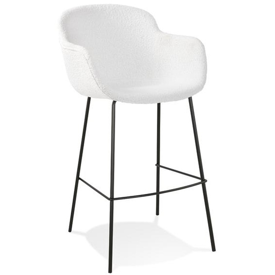 Tabouret de bar design CADRIX en tissu bouclé blanc