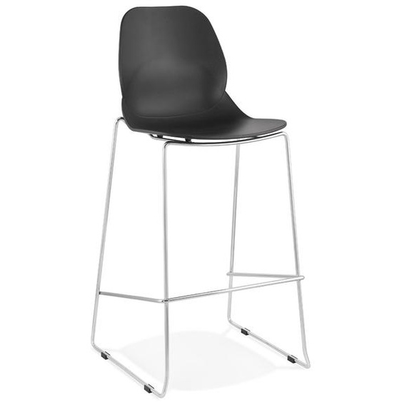 Tabouret de bar design empilable BERLIN noir avec pied en métal chromé