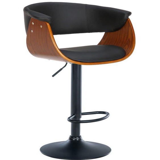 Tabouret de bar design moderne siege reglable en hauteur et pivotant en PVC noir coque en bois et metal noir 10_0005452
