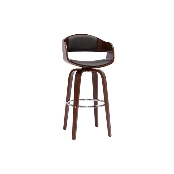 Tabouret de bar design noir et bois foncé noyer H67.5 cm pivotant 360° GAO