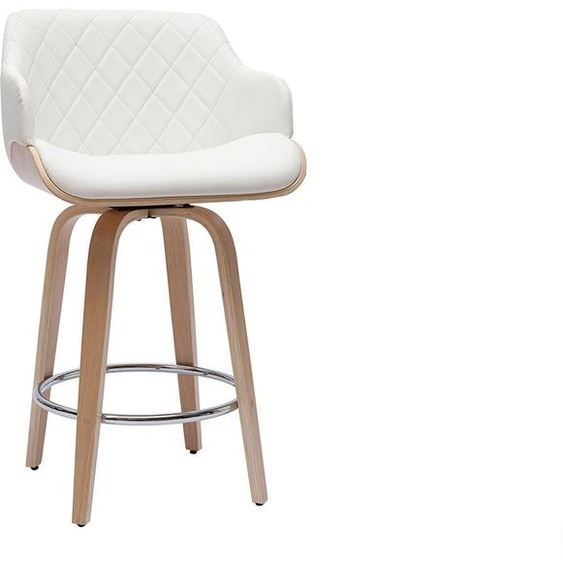 Tabouret de bar design pivotant 360° blanc et bois clair H65 cm LUCIEN