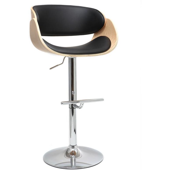 Tabouret de bar design réglable noir et bois clair BENT