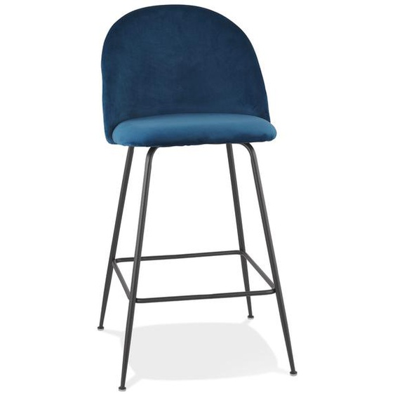 Tabouret de bar DUPONT en velours bleu et métal noir