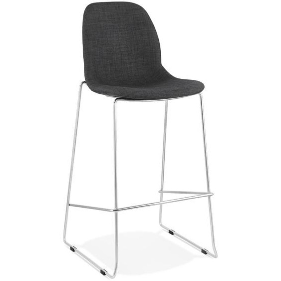 Tabouret de bar empilable FAKIR en tissu gris foncé et pied en métal chromé