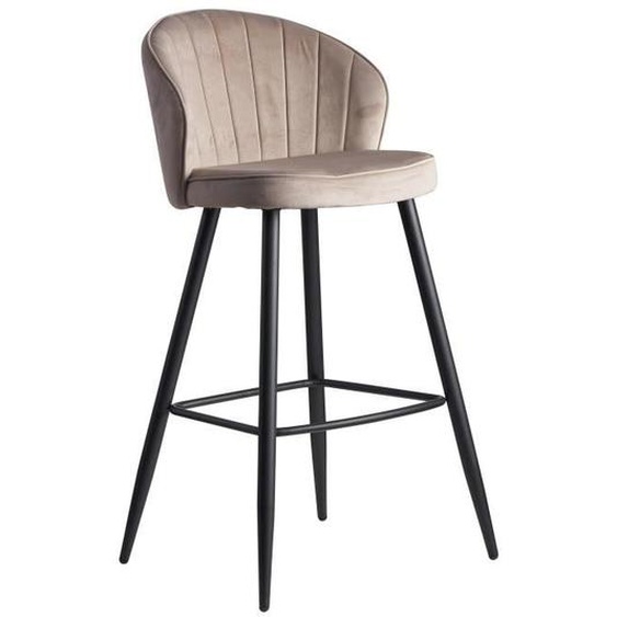 Tabouret de bar en velours beige WOHNLING - Design scandinave - 56x102,5x52,5 cm - 110kg