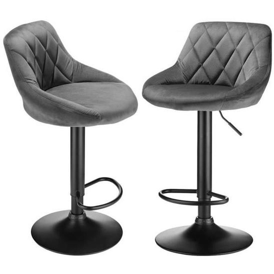 Tabouret de Bar en Velours et Métal Scandinave - Hauteur réglable 84.5 - 105 cm - Gris Mat - YIS