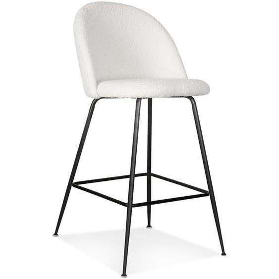 Tabouret de bar FLEURO en tissu bouclé blanc et métal noir - commande par 2 pièces / prix pour 1 pièce