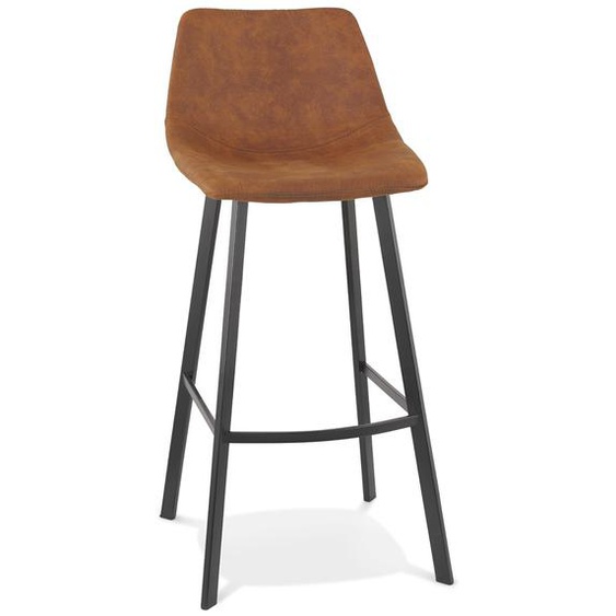 Tabouret de bar FUJI en microfibre brune avec pied en métal noir
