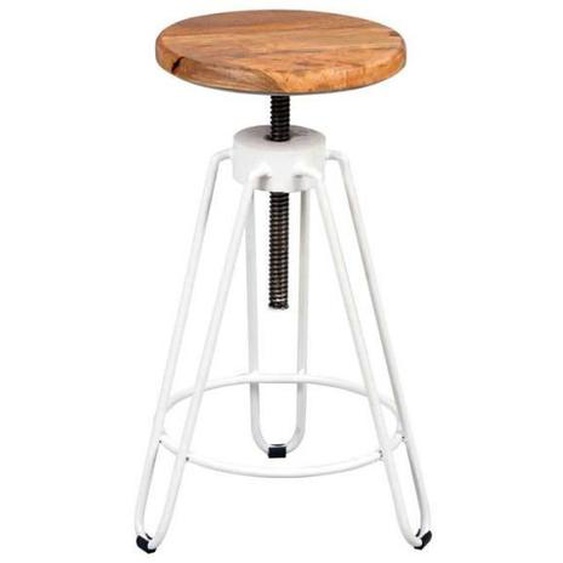Tabouret de bar Industriel - CHALERSTON - Métal blanc/Bois massif - Réglable en hauteur