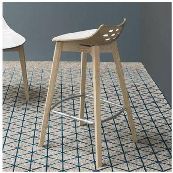 Tabouret de bar JAM W  nougat brillant avec piétement en bois naturel