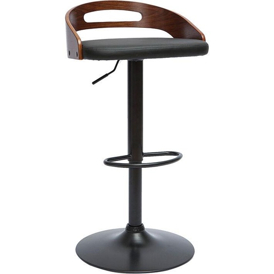 Tabouret de bar réglable design noir et bois noyer MANO