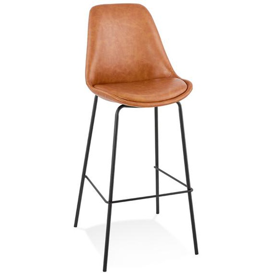 Tabouret de bar RITUAL en matière synthétique brune et pied en métal noir