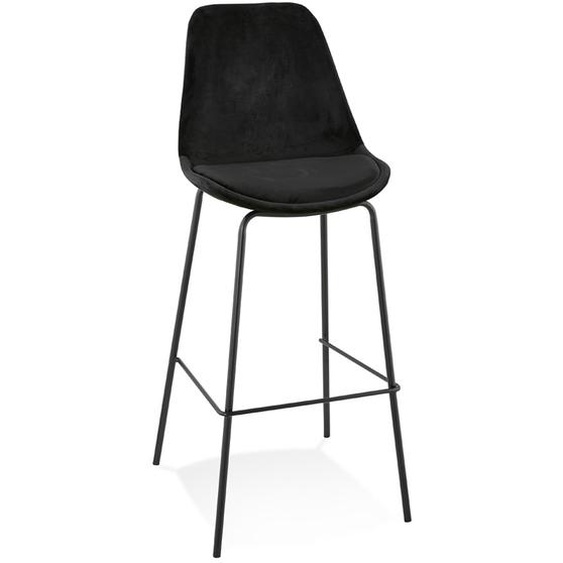 Tabouret de bar SPARK en velours noir et pieds en métal noir