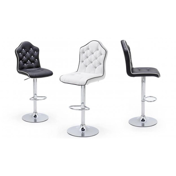 Tabouret de bar strass en simili cuir - Dilys - Noir / Liseret Bl