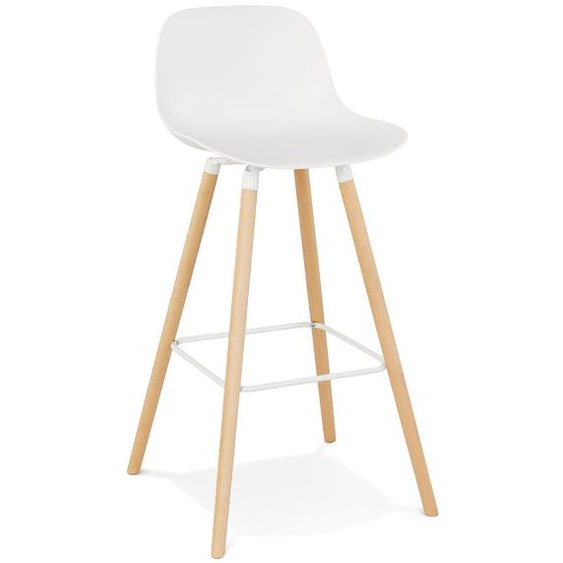 Tabouret de bar TATSU blanc avec pieds en bois naturel