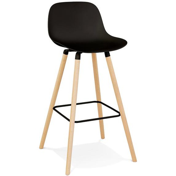 Tabouret de bar TATSU noir avec pieds en bois naturel