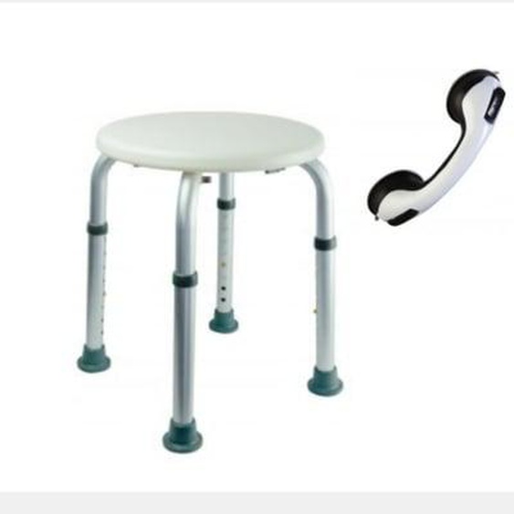 Tabouret de douche PMR PELLET Essentiel rond hauteur réglable + Barre à ventouse de maintien PMR PELLET 30 cm
