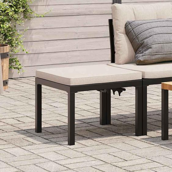 Tabouret de jardin avec coussin noir acier enduit de poudre