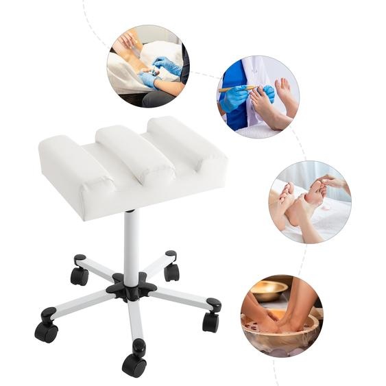 Tabouret de pédicure réglable, repose-pieds manucure, tabouret de pédicure à roulettes, blanc