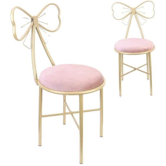 Tabouret dessayage, dossier papillon, tissu velours, rose