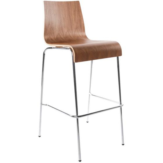 Tabouret haut KWATRO empilable en bois finition Noyer sur 4 pieds