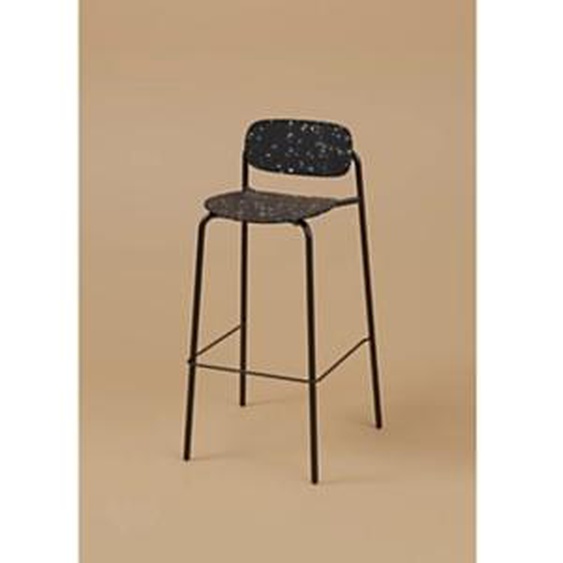 Tabouret haut USO - Assise et dossier incurvés - Pour intérieur et extérieur - Empilable - Noir - Pieds Noir