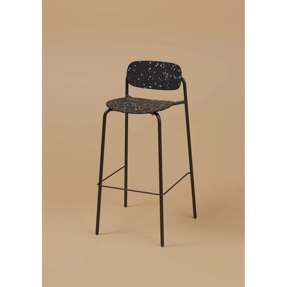Tabouret haut USO - Assise et dossier incurvés - Pour intérieur et extérieur - Empilable - Noir - Pieds Noir