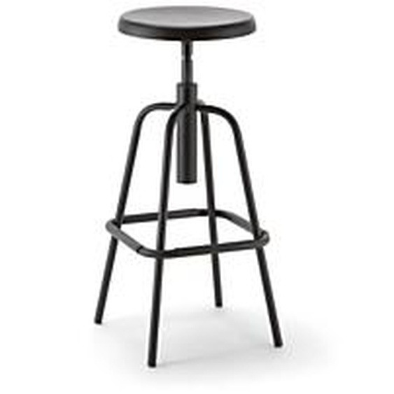 Tabouret Mea sur patins, hauteur réglable, assise en polyuréthane, piètement métal - Noir