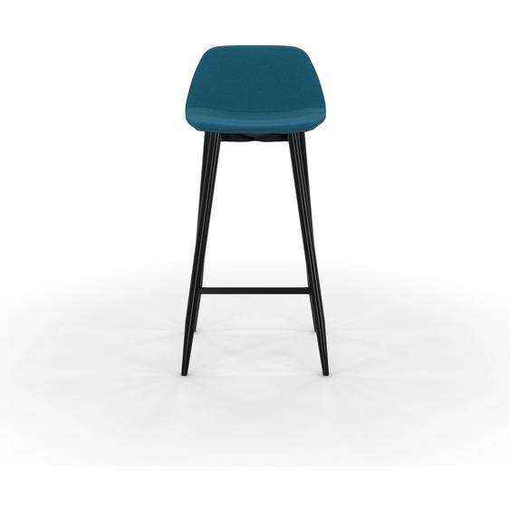 Tabouret MUST - Piètement acier noir - Assise tissu 100% polyester Bleu