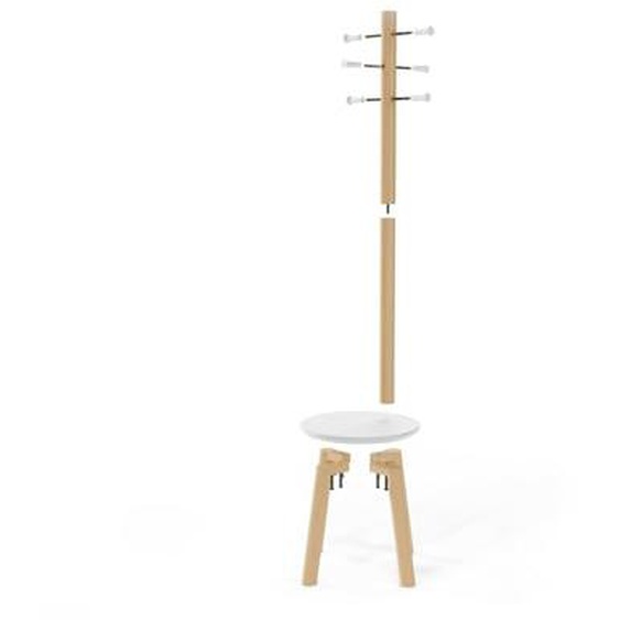 Tabouret porte-manteau 6 crochets bois PILLAR