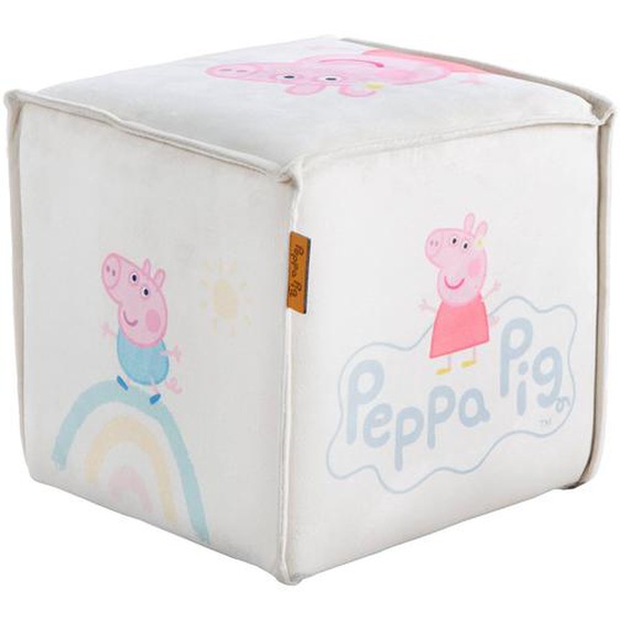 Tabouret Pouf En Velours Imprimé Et Bois Peppa Pig Beige / Cube