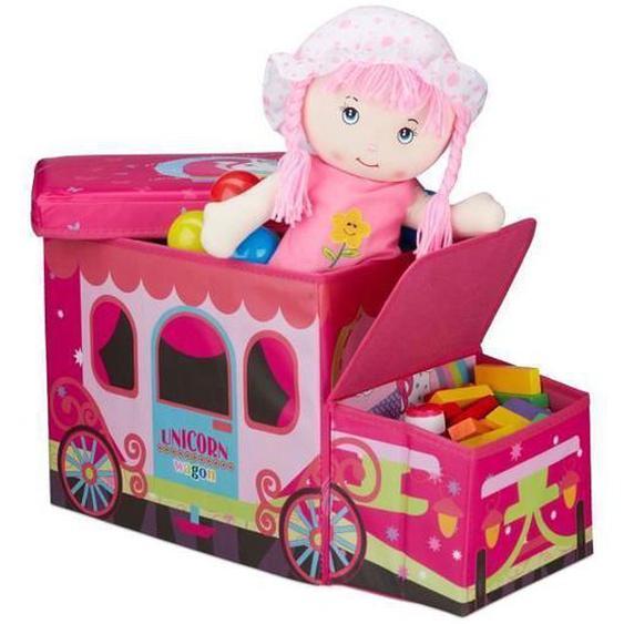 Relaxdays Tabouret Coffre à jouets boîte à jouets couvercle pouf enfant pliable licorne 50 litres