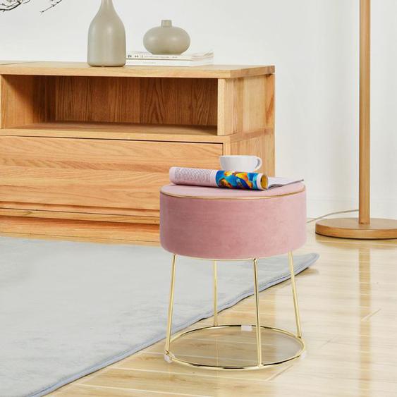 Tabouret Pouf Rond - RELAX4LIFE - Base en Métal Stable - Patins Antidérapants - Repose-pied Rembourré - 34X34X41CM - Rose