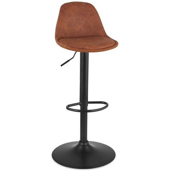 Tabouret réglable CROUPION en microfibre brun et pied en métal noir
