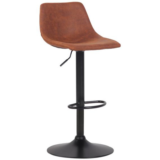 Tabouret réglable design OMALET en microfibre brune et pied en métal noir