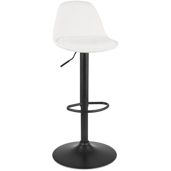 Tabouret réglable LANCELOT en tissu bouclé blanc et pied en métal noir