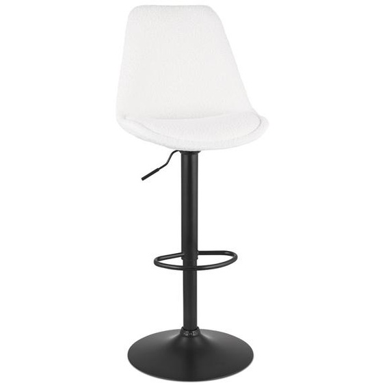 Tabouret réglable ROSITA en tissu bouloché blanc et pied en métal noir