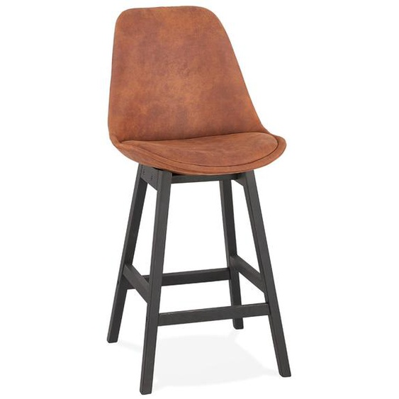 Tabouret snack mi-hauteur ASPEN MINI en microfibre brune et pieds en bois noir