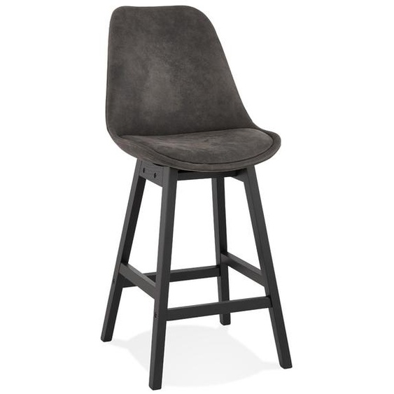 Tabouret snack mi-hauteur ASPEN MINI en microfibre grise et pieds en bois noir