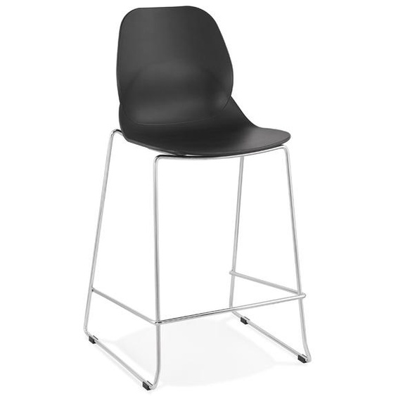 Tabouret snack mi-hauteur BERLIN MINI noir empilable avec pied en métal chromé