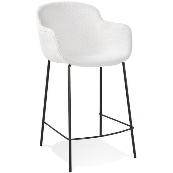 Tabouret snack mi-hauteur CADRIX MINI en tissu bouclé blanc