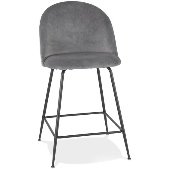 Tabouret snack mi-hauteur DUPONT MINI en velours gris clair et métal noir