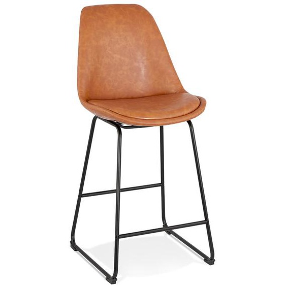 Tabouret snack mi-hauteur FISH MINI en matière synthétique brune et pieds en métal noir