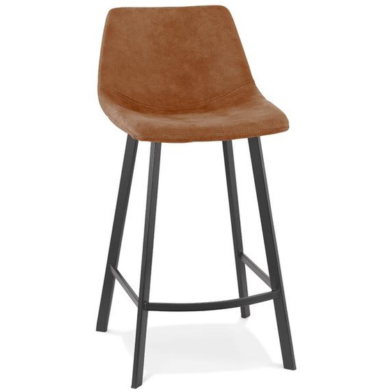 Tabouret snack mi-hauteur FUJI MINI en microfibre brune avec pied en métal noir