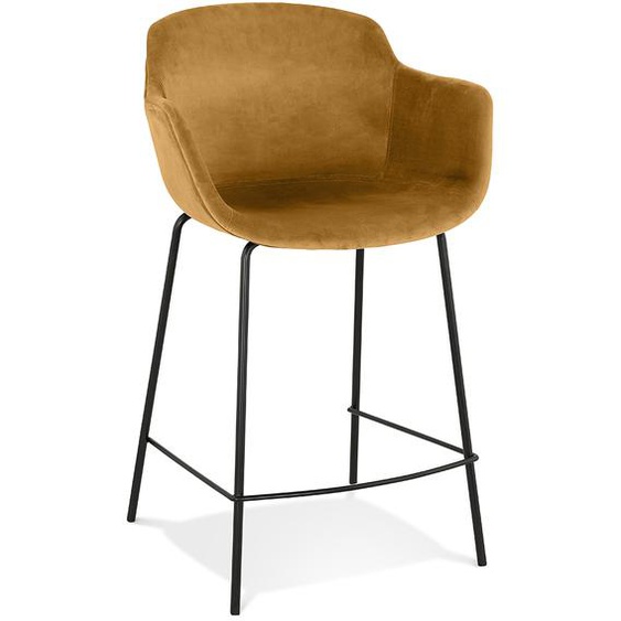 Tabouret snack mi-hauteur LARISSA MINI en velours moutarde